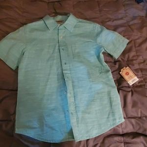 Urban pipeline green button down T-shirt